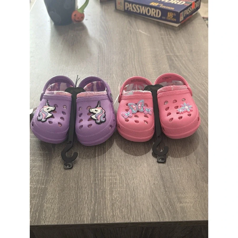 Butterfly & Unicorn Toddler Sz 7 Clogs New Lot of 2 Purple And Pink Adorable Set